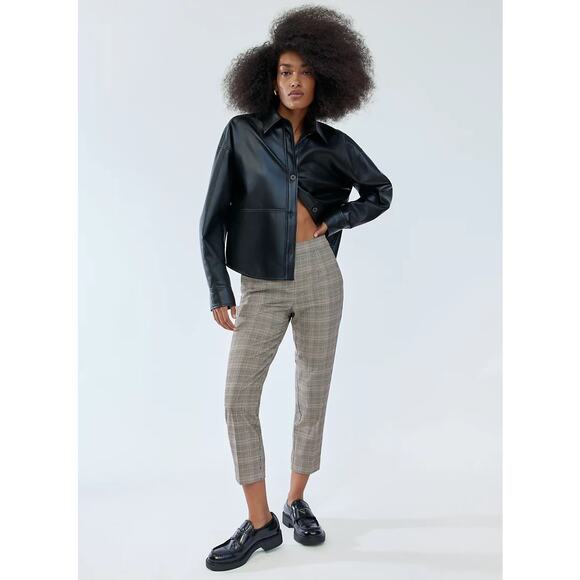 Babaton Womens Conan Plaid Dress Pants 6 Black Tan Midrise Slim Leg Stretch - Picture 1 of 9